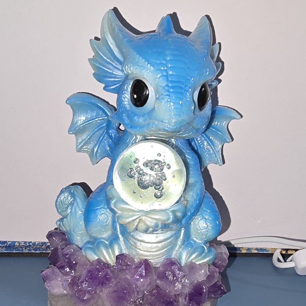 Amethyst Nest Baby Dragon Light Crystal Agate Base USB Fantasy Lamp Decor